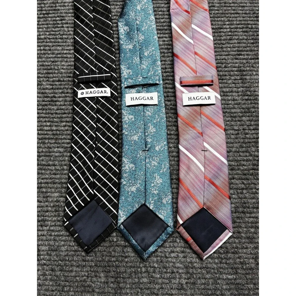 Haggar Polyester Tie Mens One Size Multicolor Striped Woven Set Of 3‎ Necktie